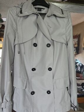 Armani Exchange Light Gray Double-Breasted Trench Jacket